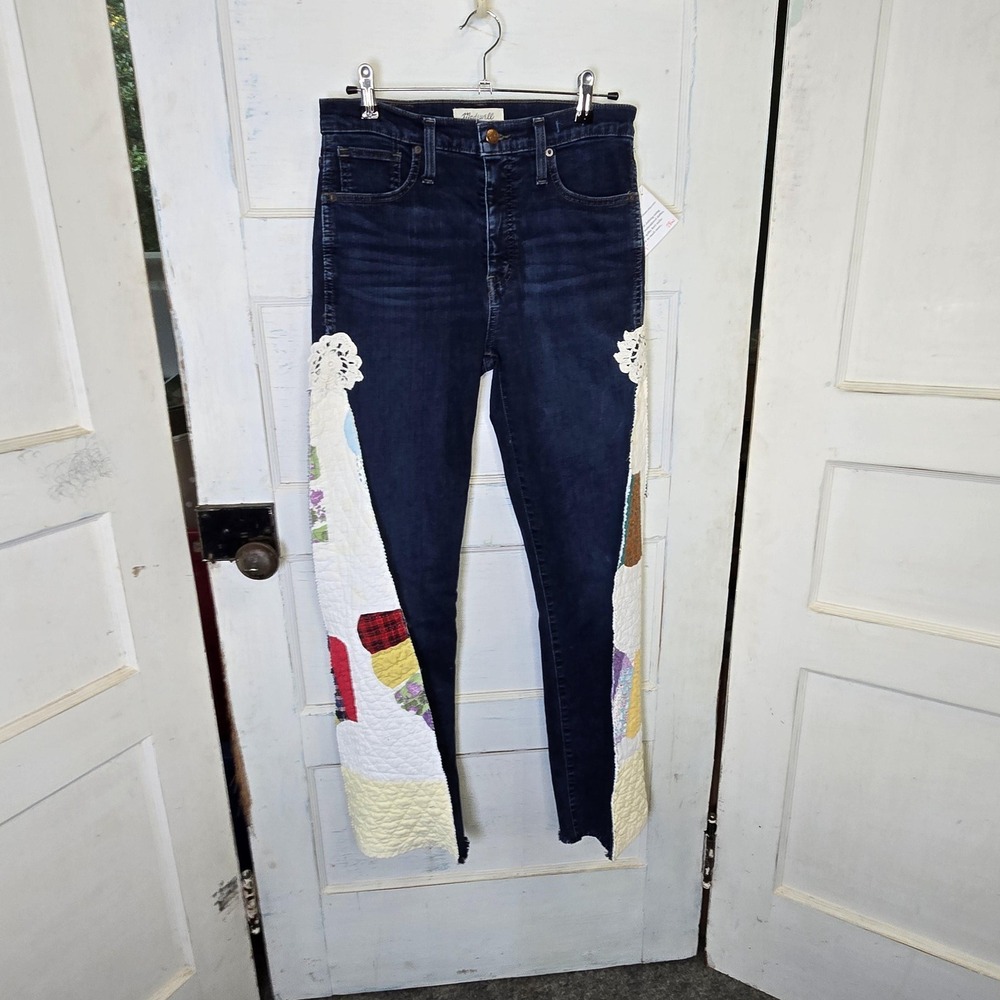 Upcycled Madewell womens‎ high rise jeans dresden quilt panels inset sz. 28